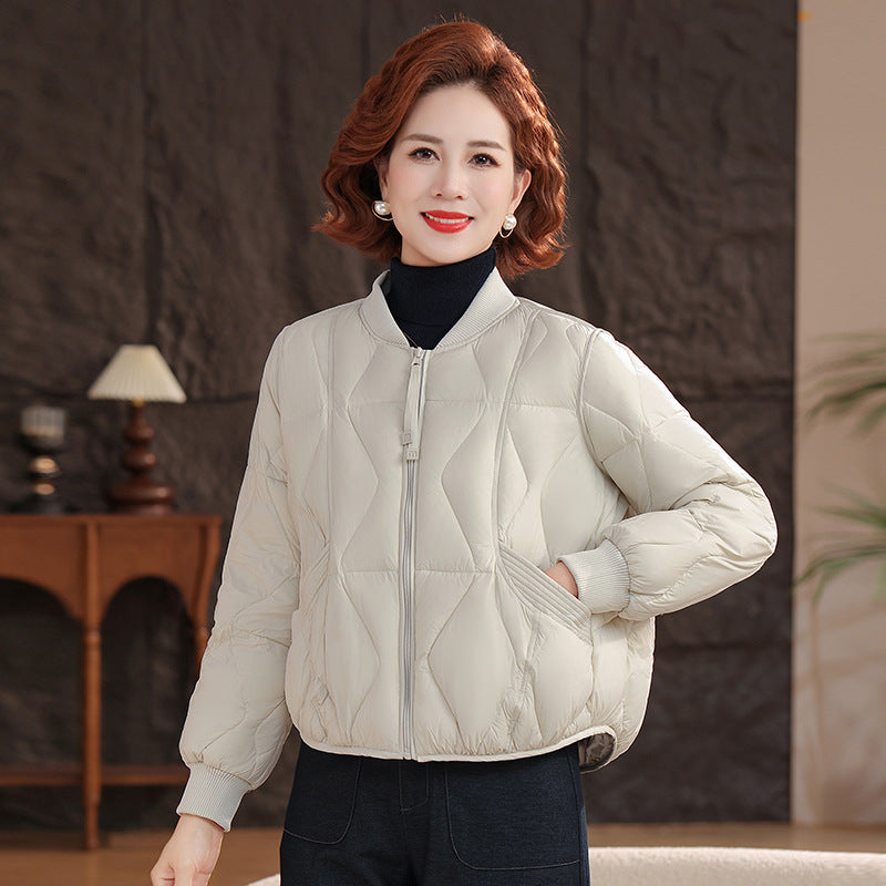 Middle-aged mother short light down jacket small jacket baseball jacket middle-aged women autumn and winter versatile padded jacket