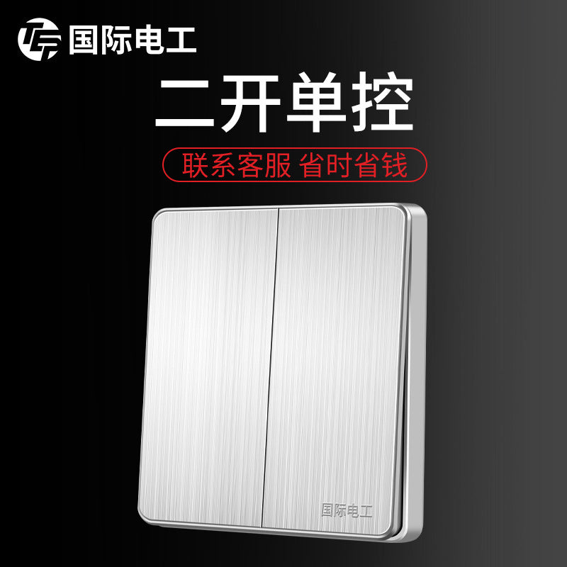 International Electrical Switch Socket Panel Porous Stainless Steel Power Supply Household Wall Type One Open Five Hole Single Control Double Control