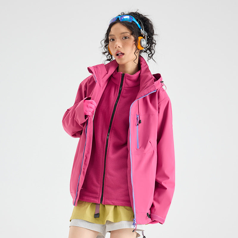 Couple soft shell three-in-one jacket men and women outdoor sports hiking cycling windproof waterproof mountaineering warm jacket