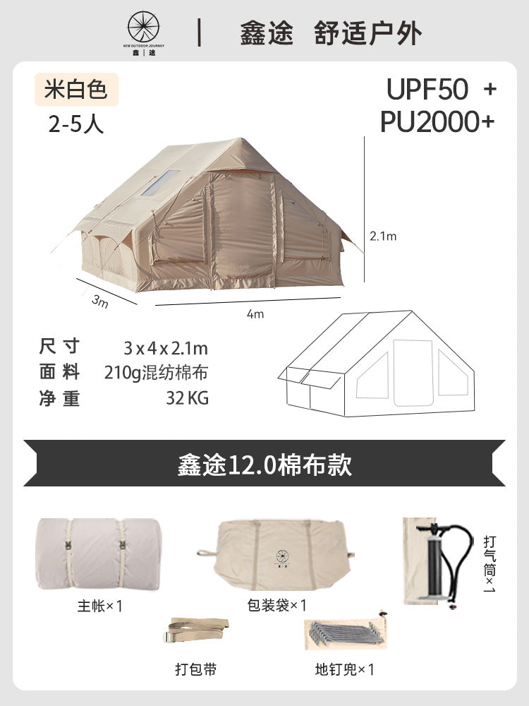 Xintugen 12 inflatable tent 3-5 people camping Oxford cotton rainproof people camping equipment