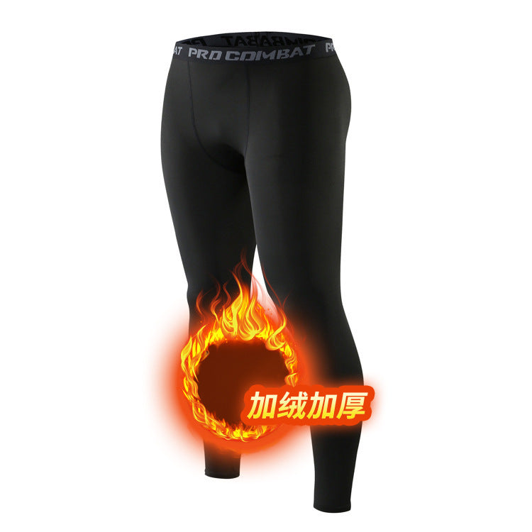 Autumn and winter velvet warm sports leggings men's basketball running training outdoor leggings high elastic quick drying fitness pants