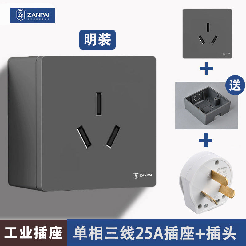 Zan brand concealed 86 type 25A three-hole industrial single-phase high-power socket air conditioner panel with 25A single-phase plug