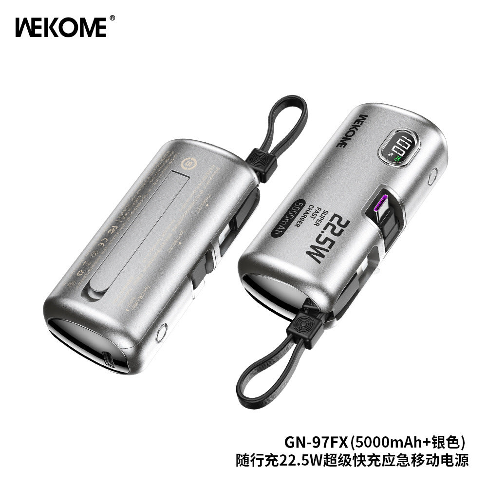 WEKOME mobile power bank fast charging with cable 3C certification, small and portable mini capsule power bank 10,000 mAh