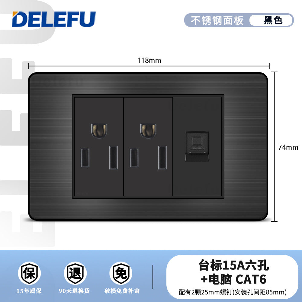 One piece of hair generation black plug stainless steel American standard type-C fast charging socket table standard switch usb into the wall type