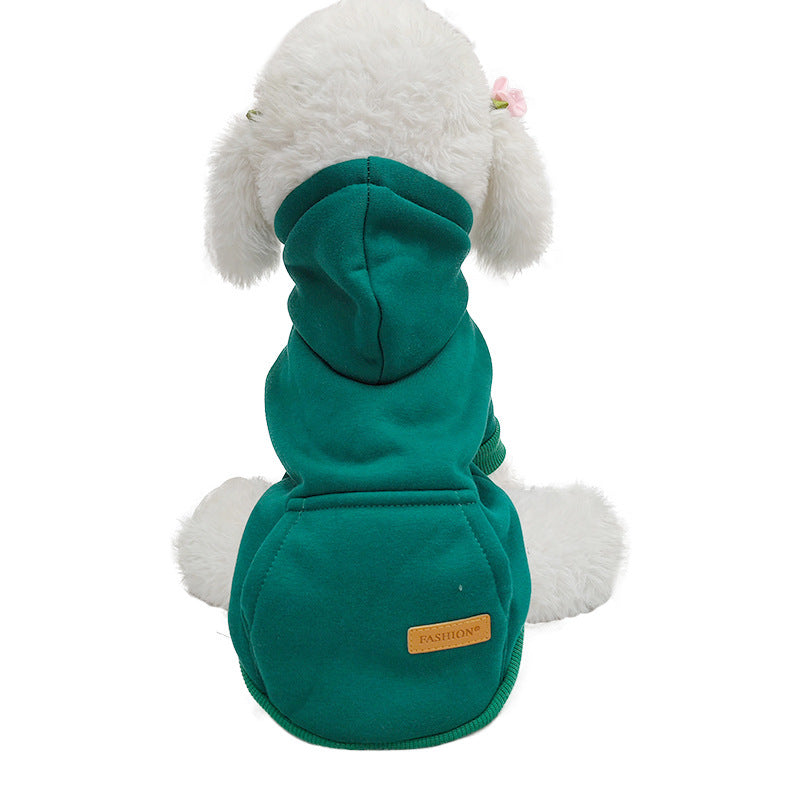 Cross-border wholesale autumn and winter pet clothes cotton velvet thermal hooded dog sweater New Year's traction puppy clothes