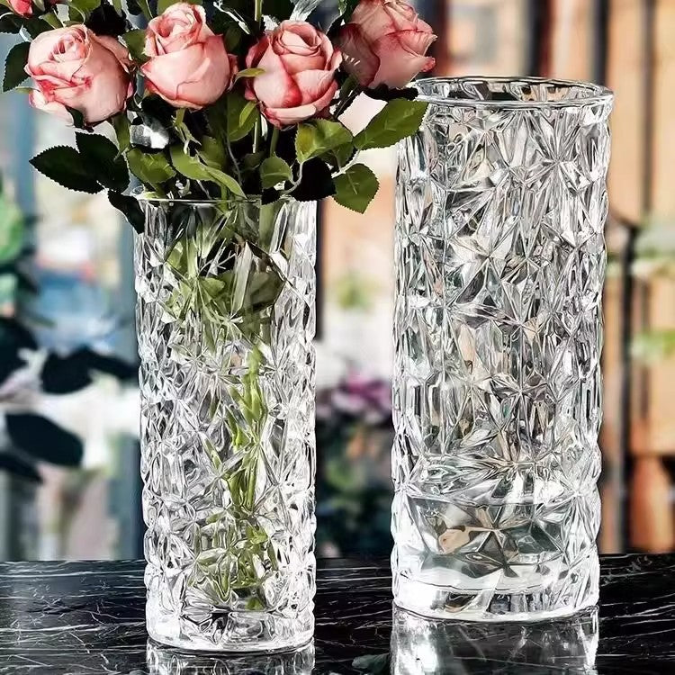 Light luxury glacier pattern glass vase transparent thickened creative large living room rich bamboo flower dining table ornament