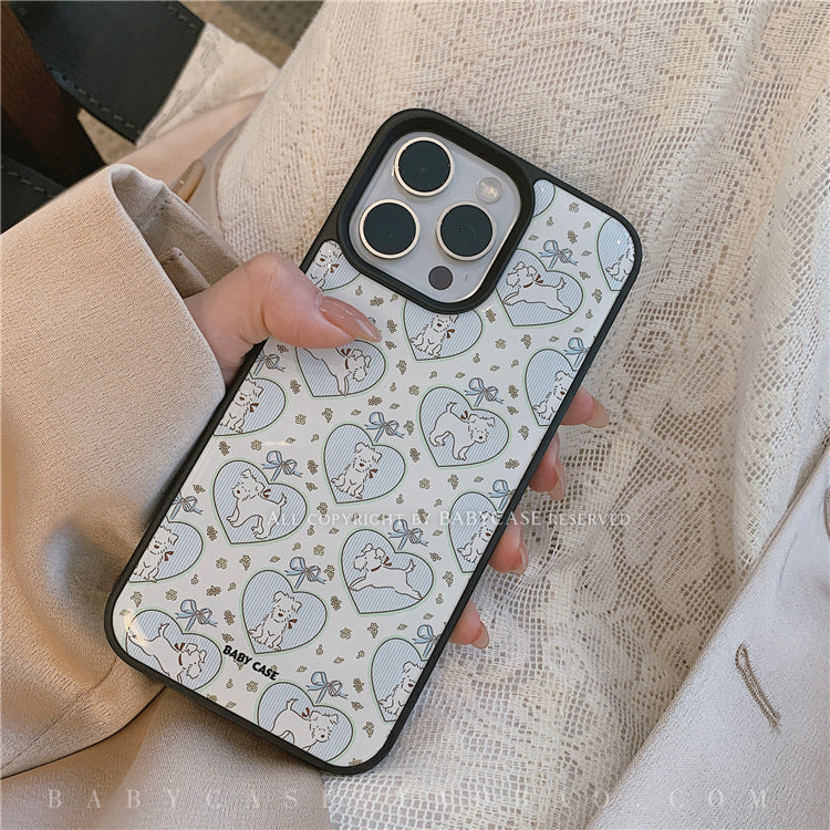 BABYCASE Japan and Korea Fashion Niche INS College Fengxi Heights White Terrier Dog Love Floral Mobile Phone Case