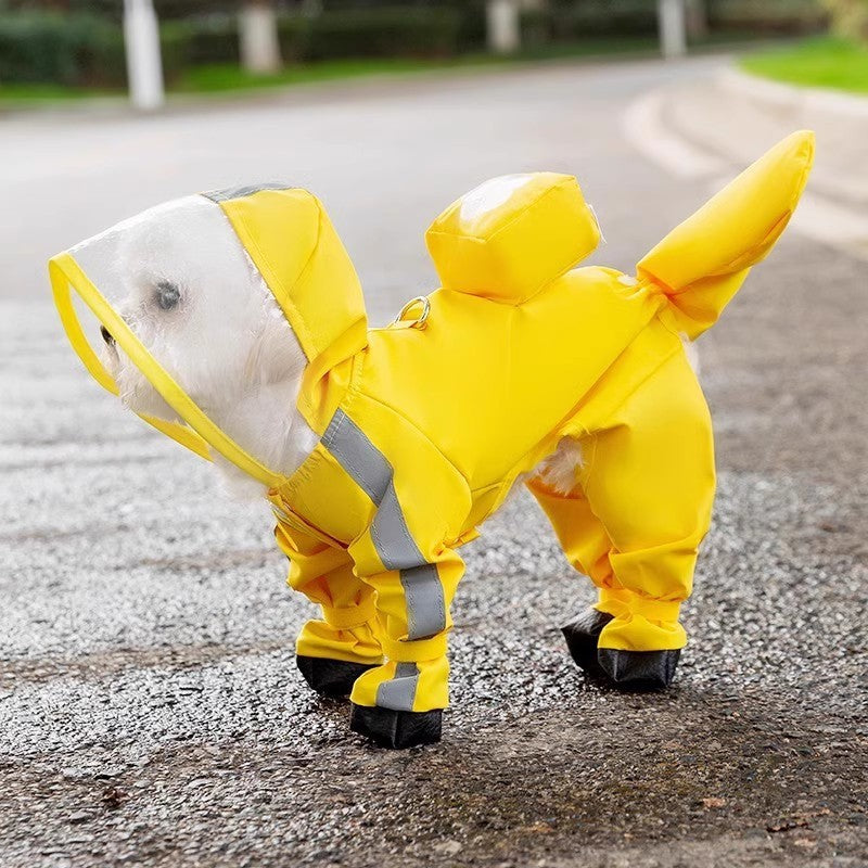Dog rainy day four-legged waterproof three-dimensional dinosaur bag tail dog teddy poncho medium and large dog golden retriever pet raincoat