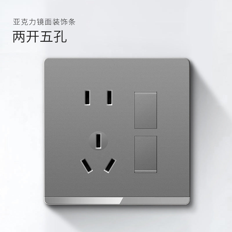 International plug, electrician switch socket 86 Household gray one-open 5-hole USB porous wall concealed panel