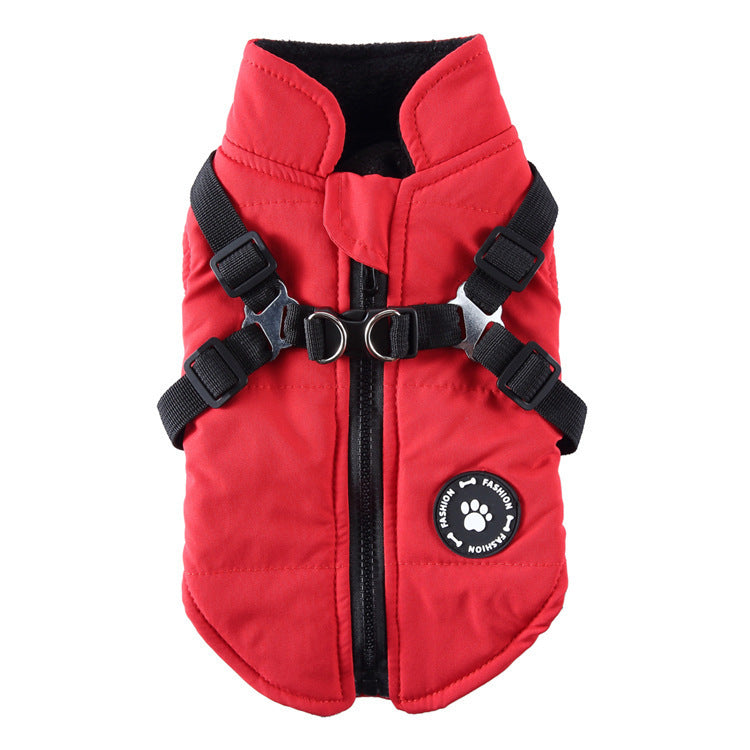 Cross-border popular pet autumn and winter clothes windproof and cold-proof puppy jacket integrated chest and back can pull dog cotton-padded clothes