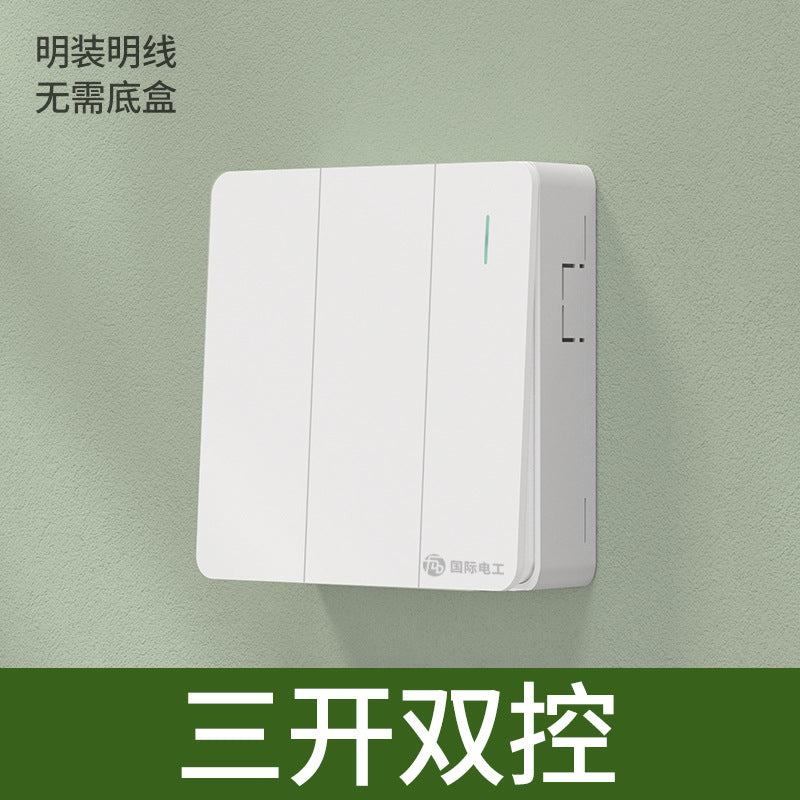 International electrician surface installed ultra-thin switch socket panel household bright wire box power supply with five-hole single control socket