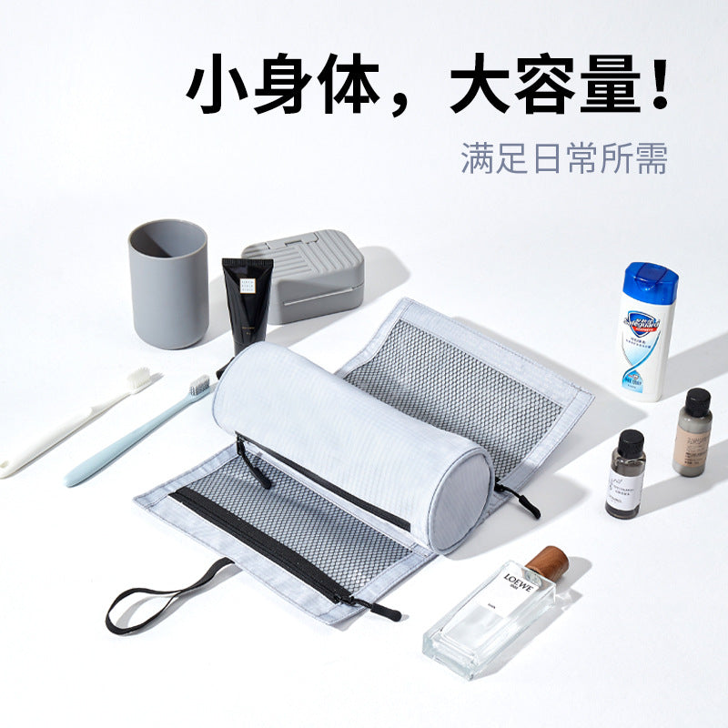 Rolled and folded toilet bag, travel dry and wet separation toilet bag, portable large-capacity cosmetic bag, business trip travel supplies