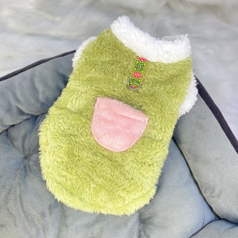 Ultra small dog cat clothes autumn and winter plush four-legged small size puppy teacup dog belt traction thickened warm