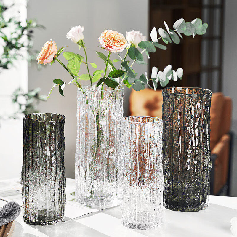 Vase flower arrangement advanced sense creative high value rock glacier straight home living room decorative ornament glass vase