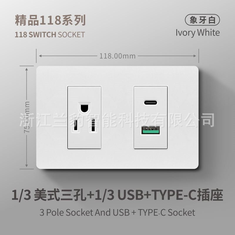 Thai American standard socket panel 118 type switch Italian American standard six-hole USB wall international multi-function three-hole Europe