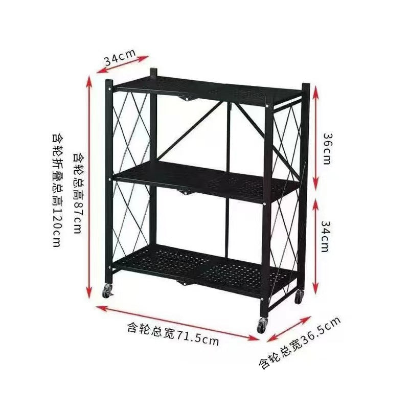 Household Shelf Household Floor Storage Rack Kitchen Multi-layer Carbon Steel Folding Storage Rack Installation-free Shelf