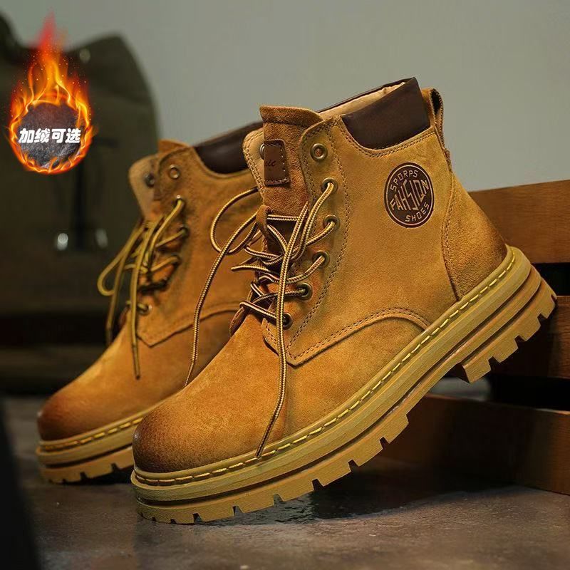Couple Martin Boots Rhubarb Boots Winter Fleece Retro Medium Help Tooling Boots Thick-soled Mountaineering Boots