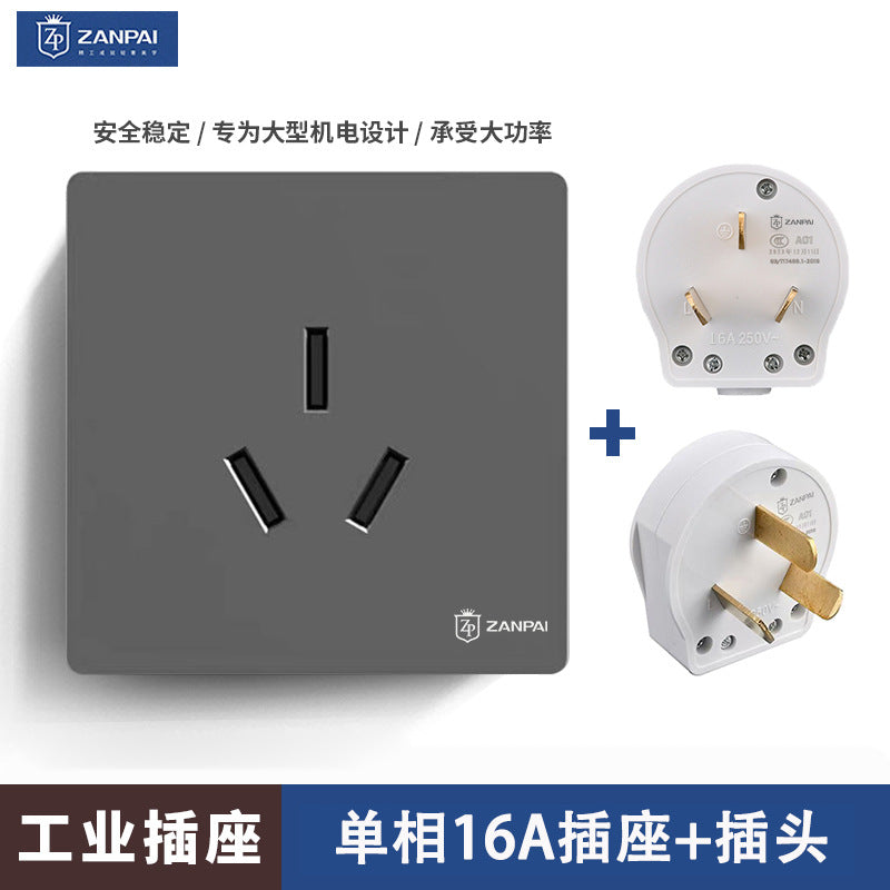 Zan brand 86 concealed 16A air conditioner socket 16a single-phase three-hole high-power industrial surface plug socket panel