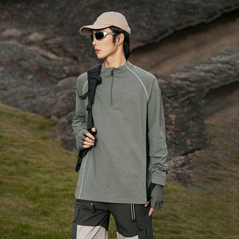 American outdoor semi-zipper quick-drying long-sleeved t-shirt men's summer loose sports sunscreen breathable boys on clothes