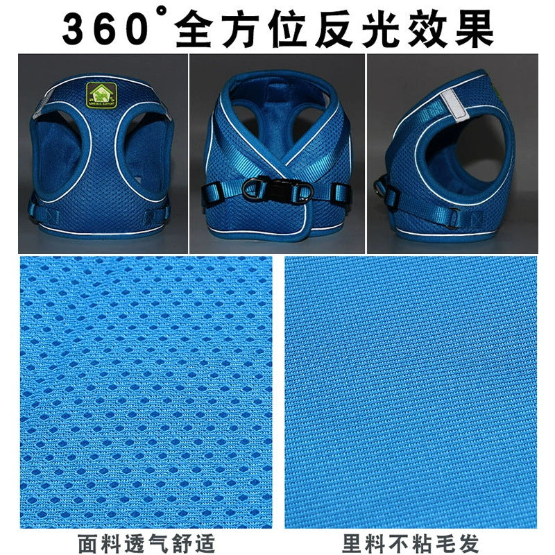 Summer dog reflective adjustable leash vest breathable chest strap small dog leash dog leash pet supplies