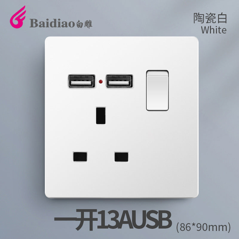 British standard switch socket British one-open 13A socket Multifunctional five-hole USB socket panel British standard European standard US standard