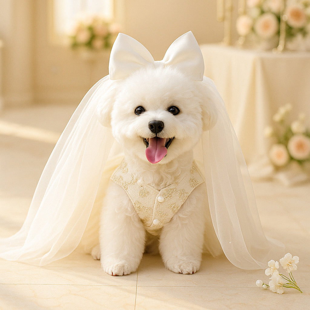 PETCIRCLE pet dog dog cat clothing clothing fluffy gauze skirt chest back high-end dress wedding collection