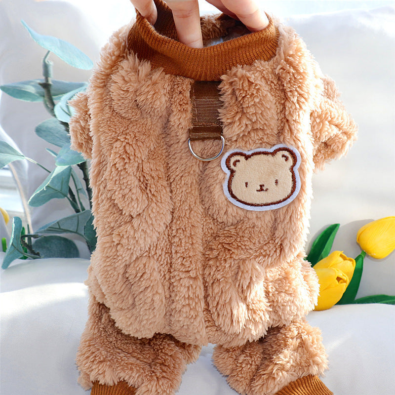 Traction puppy dog clothes winter Bigbear teddy Pomeranian Schnauzer small dog pet autumn and winter four-legged winter