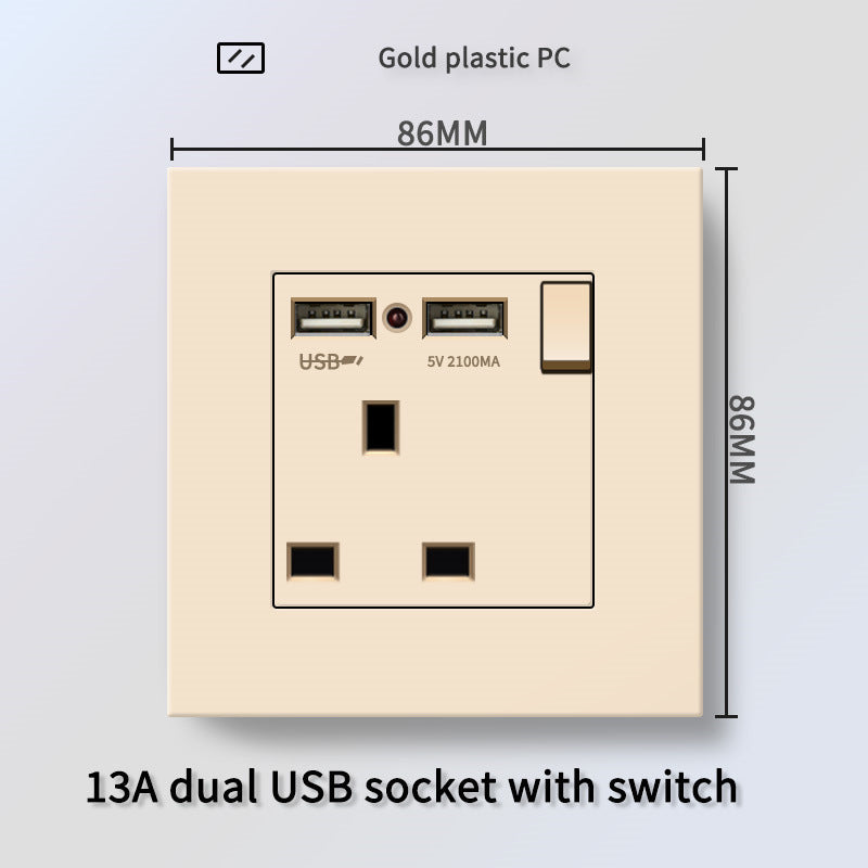 Foreign trade Hong Kong and Macao British 13A socket USB with Type-c plug + British standard electrical switch PC flame retardant panel plug