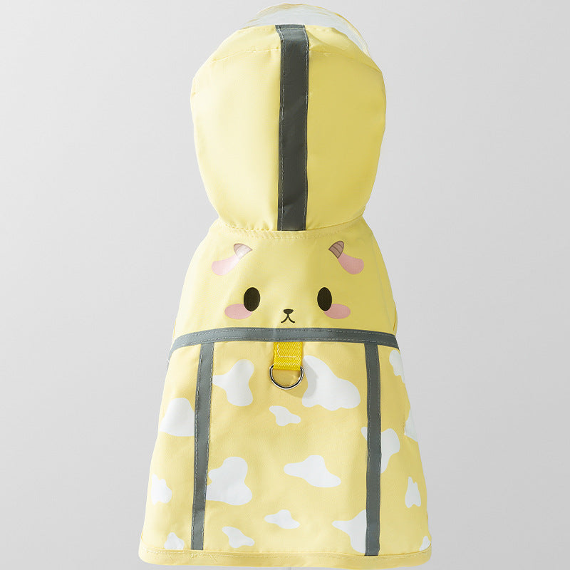 Dog rainy day four-legged waterproof three-dimensional dinosaur bag tail dog teddy poncho medium and large dog golden retriever pet raincoat