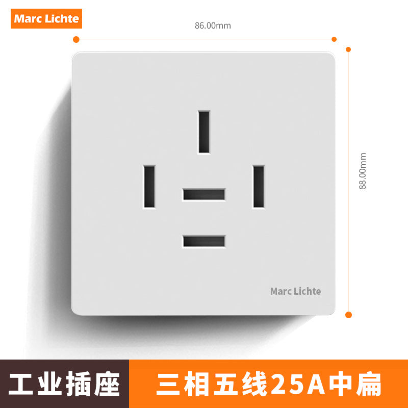 380V three-phase five-wire five-hole industrial plug 16A/25A wall socket 5-core air conditioner high-power 86 type 440v