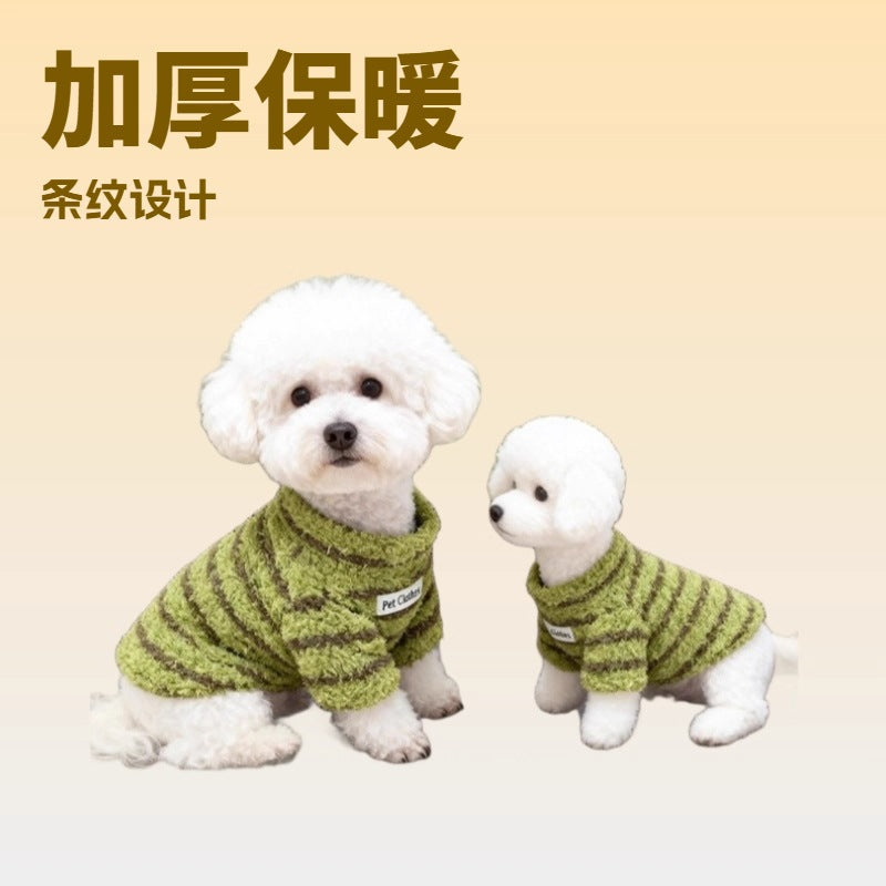 Thickened thermal striped sweater universal for cats and dogs, Bichon Schnauzer Teddy dog clothes can be sent one piece with velvet.