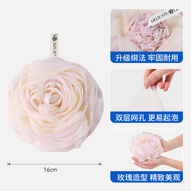 High-end two-color rose bath ball female bath ball bathroom special super soft foaming artifact non-loose large bath flower