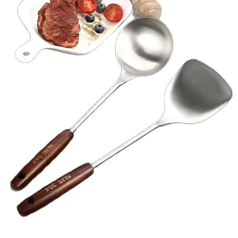 Stainless steel ancient wooden handle cooking spatula spatula spoon spoon household kitchen cooking spoon chef special kitchen utensils