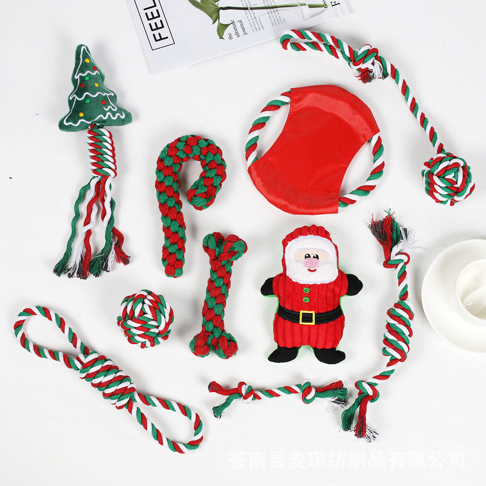 Amazon popular pet products dog cotton rope toy grinding teeth pet toy set Christmas dog toy gift