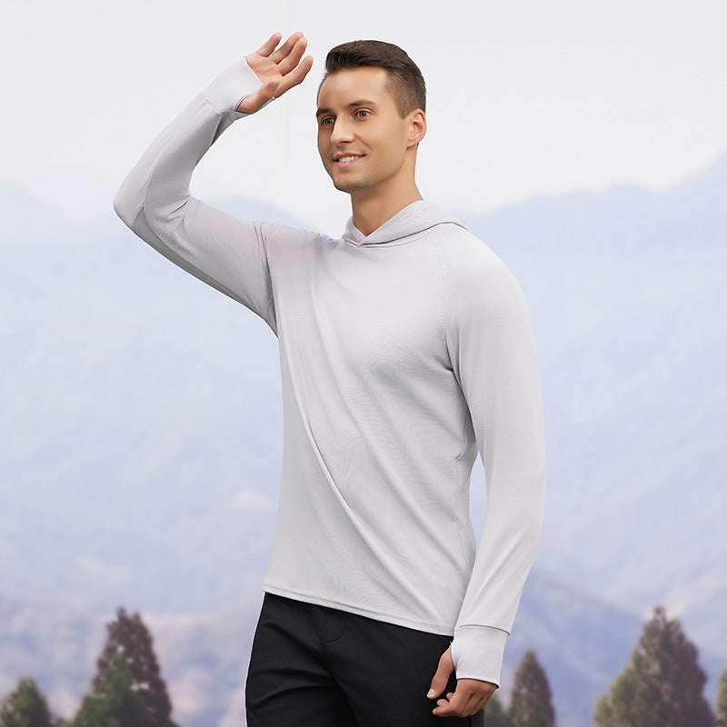 Men's autumn and winter sports sweater hooded moisture-absorbing quick-drying gym clothes top slim-fitting running training long-sleeved outdoor