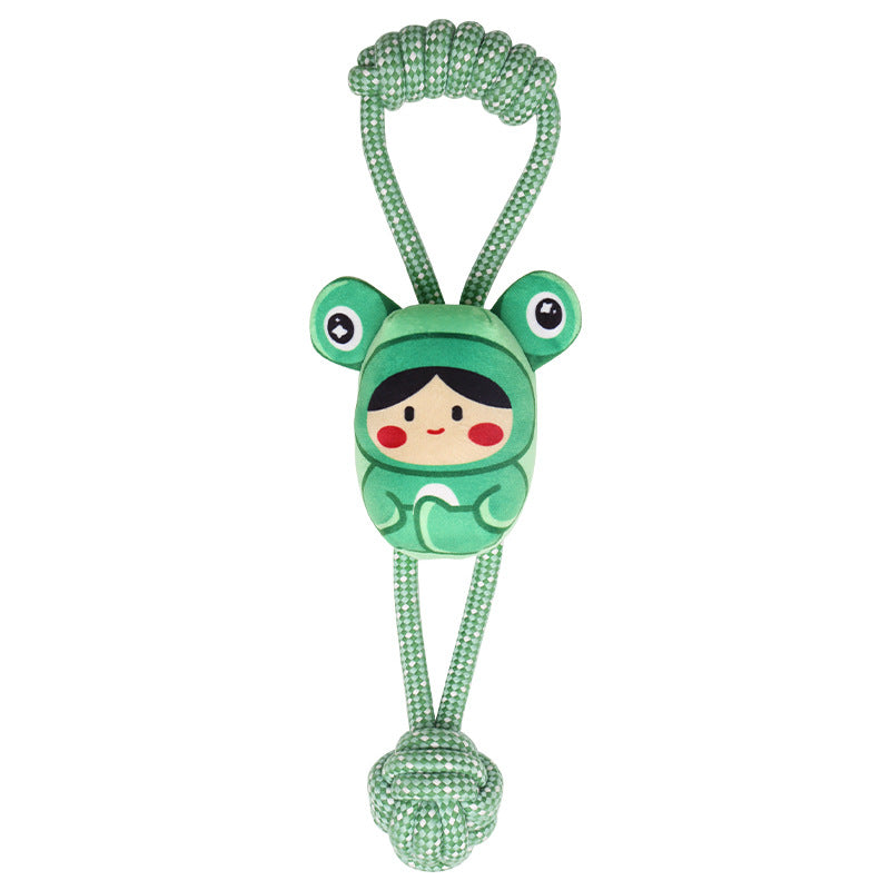 Cross-border Hot Sale Frog Girl Knot Sound Interactive Dog Pet Toy Bob Grinding Teeth Plush Cartoon Series