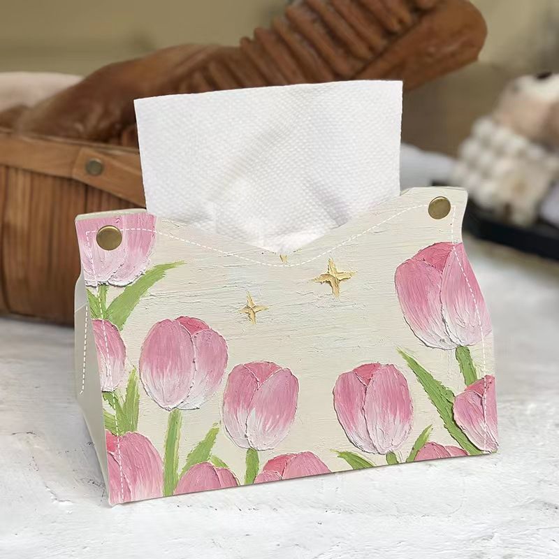 Pumping carton ins high value tulip oil painting tissue box car living room desktop paper pumping storage home decoration