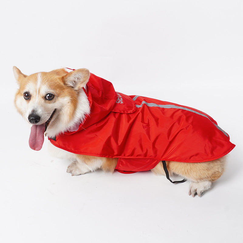 Waterproof reflective dog raincoat can pull pets when going out Outdoor products Small and medium pet rainy clothes
