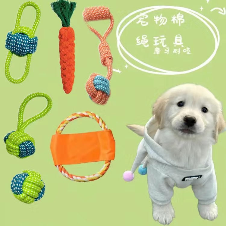 Dog Grinding Tooth Bite-resistant Cotton Rope Toy Small and Medium-sized Dog Dog Toy Knot Toy Frisbee Set Pet Supplies