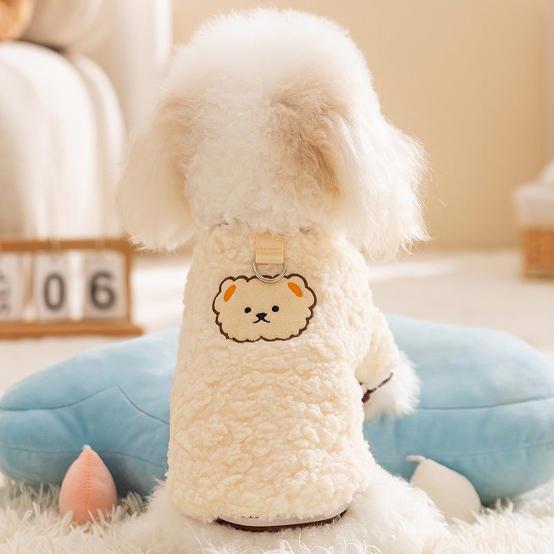 Autumn and winter dog clothes cute little sheep wool jacket can be pulled winter teddy than bear small and medium dog clothing