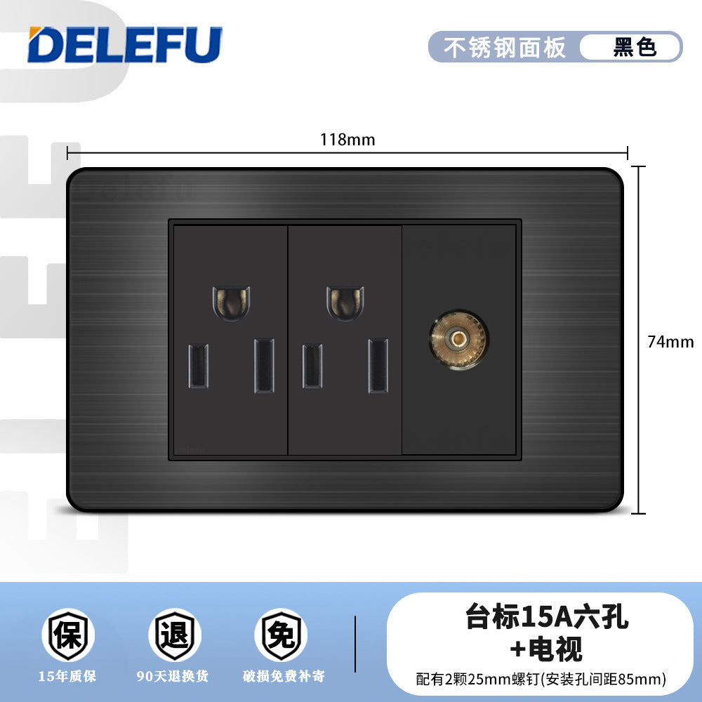 One piece of hair generation black plug stainless steel American standard type-C fast charging socket table standard switch usb into the wall type