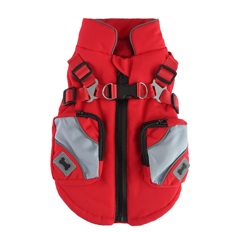 Cross-border popular pet autumn and winter clothes windproof and cold-proof puppy jacket integrated chest and back can pull dog cotton-padded clothes