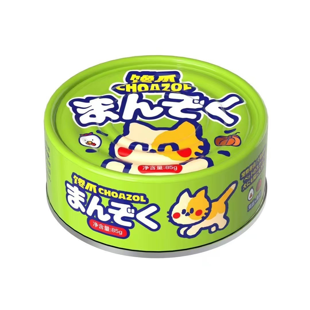 Canned claws, canned cats, dogs, canned soup, canned snacks, canned chicken, pumpkin, carrots