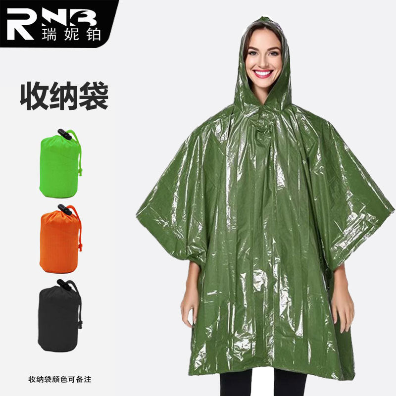 Manufacturer aluminum film poncho orange green spot outdoor camping hiking emergency thermal insulation raincoat poncho