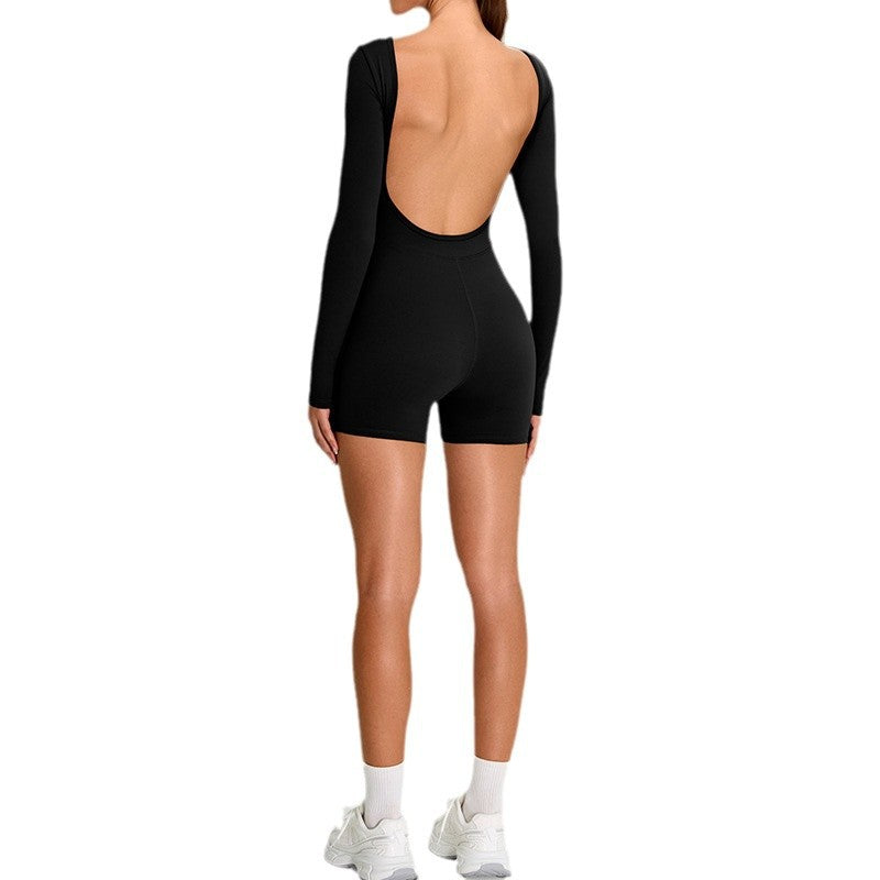 Cross-border new outdoor sports onesie women's sexy back long-sleeved onesie dance tight quick-drying yoga clothes