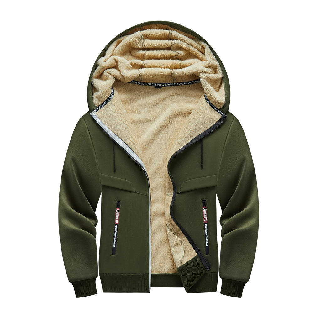 OOTD cross-border European size men's outdoor leisure sports hooded jacket zipper cardigan pocket fleece thermal sweater