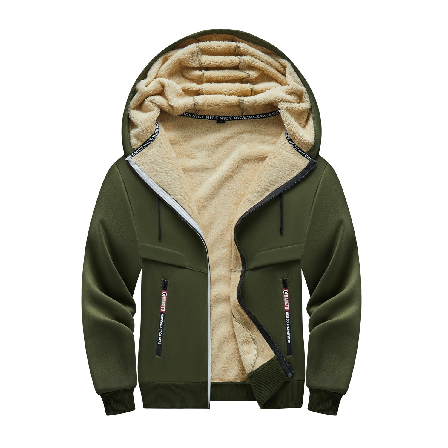 OOTD cross-border European size men's outdoor leisure sports hooded jacket zipper cardigan pocket fleece thermal sweater