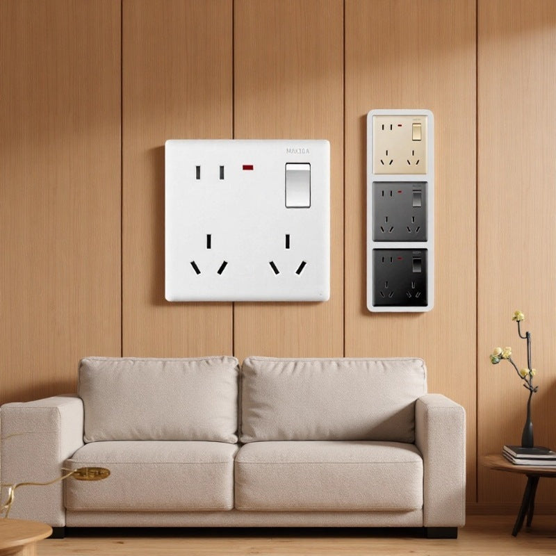 Wall switch socket panel one open eight holes 86 type concealed plug with three five household porous white new national standard