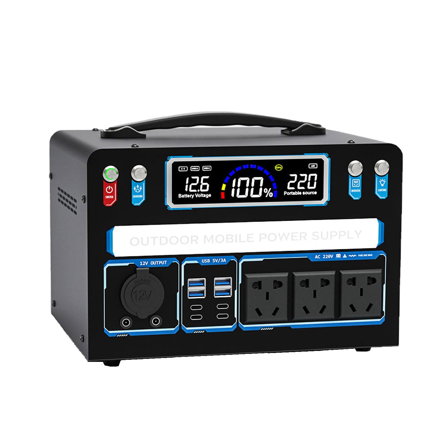 Outdoor mobile power supply 220V portable large-capacity camping night market stall high-power car battery energy storage household