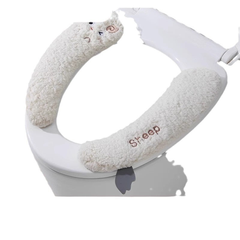 Essential toilet seat in autumn and winter, fleece to keep warm, cartoon cute, universal sticky for home use, lamb monster lamb fleece